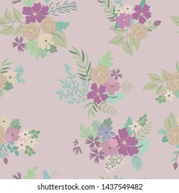 Lovely seamless shabby  chic floral pattern with bright colorful small flowers. Folk style millefleurs. Plant background for textile, wallpaper, covers, surface, print, wrap, scrapbooking, decoupage 