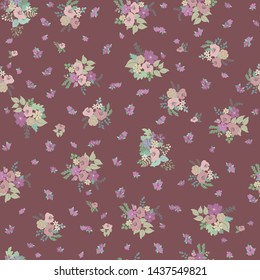 Lovely seamless shabby  chic floral pattern with bright colorful small flowers. Folk style millefleurs. Plant background for textile, wallpaper, covers, surface, print, wrap, scrapbooking, decoupage 