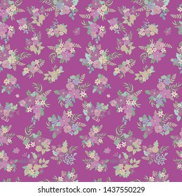 Lovely seamless shabby  chic floral pattern with bright colorful small flowers. Folk style millefleurs. Plant background for textile, wallpaper, covers, surface, print, wrap, scrapbooking, decoupage 