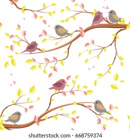 lovely seamless texture with elegant branches of tree and birds 
