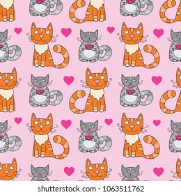 Lovely seamless vector pattern with cats. 