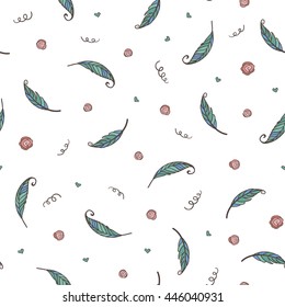 Lovely seamless vector pattern with feathers and other elements