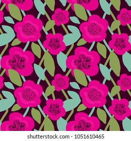 Lovely seamless vector pattern with flowers on the dark background.