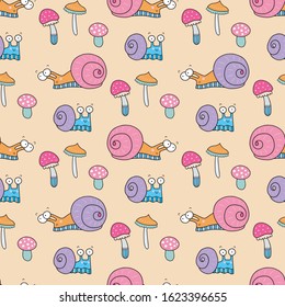 Lovely seamless vector pattern with snails. Perfect background, wallpaper, ideal for fabric, textile or wrapping paper.