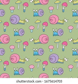 Lovely seamless vector pattern with snails. Perfect background, wallpaper, ideal for fabric, textile or wrapping paper.