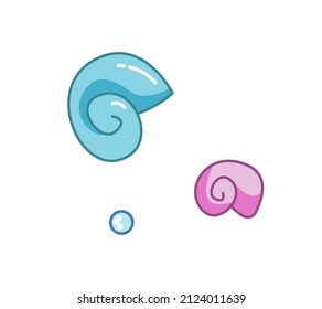 Lovely seashells, blue and pink. Vector illustration of a sea animal in a cartoon childish style. Isolated funny clipart on white background. cute print.