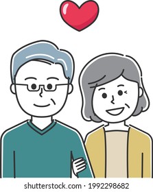 Lovely senior couple walking with arms linked. Vector illustration isolated on white background.