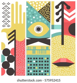 Lovely set of backgrounds with the style of 80's. Retro. Vector.
