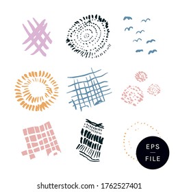 A Lovely Set Of Colorful Summer Atmosphere Vector Icons. Freehand Design Illustration Elements. Abstract Hand Drawn Pretty Symbols Inspired By Nature Holiday Picnic Fireworks Bird Flock Warm Sun Light