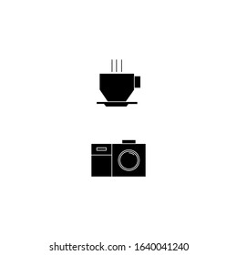 Lovely set of different iconic vector desings of coffee and a camera. Black and white isolated set.