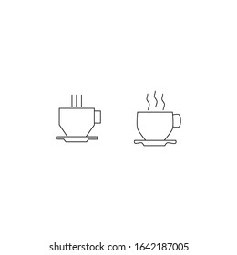 Lovely set of different iconic vector desings of two mugs of coffee. Black and white isolated set.