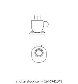 Lovely set of different iconic vector desings of a coffee and a camera. Black and white isolated set.