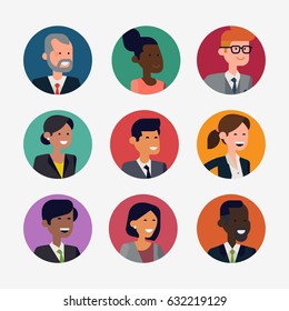 Lovely set of various user pics or character icons. Cool vector flat design on profile images or round portraits featuring people of various racial groups and genders. 