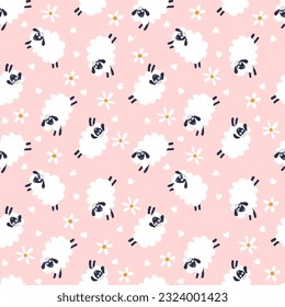 Lovely sheep. Seamless pattern, vector illustration