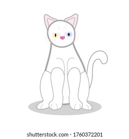 Lovely Siamese White Cat with Different Colour Eyes Illustration (Vector)