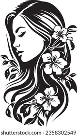 lovely silhouette art lady women beautiful girl with flowers vector
