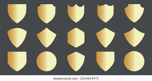 Lovely silhouettes of shields made in gold. Labels for the police, military, soccer, and other sports are shaped by golden badges. 
