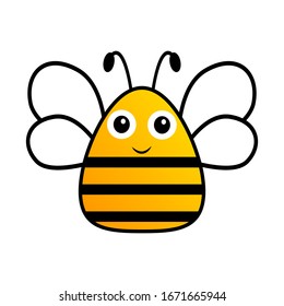 Lovely simple cartoon design of a yellow and black bee on a white background