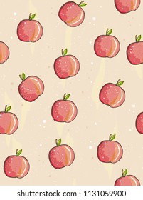 Lovely Simple Hand Drawn Red Apples Vector Pattern. Red Apples Isolated on a Beige Background. Simple Cute Apples Sketch. Red Apples with Little Green Leaves. Watercolor Style Vector Fruits.