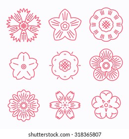 Lovely and simple linear geometric flowers and blossoms collection | Thin line flower symbols and graphic elements. Ideal for labels, insignia and branding designs 