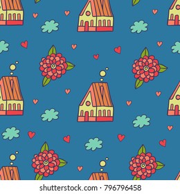 Lovely simple pattern with houses and flowers.