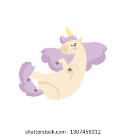 Lovely Sleeping Unicorn, Cute Magic Fantasy Animal Vector Illustration