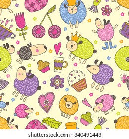Lovely sleepy sheep. Cute vector set. Postcard.