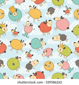 Lovely sleepy sheep. Seamless pattern can be used for wallpaper, pattern fills, web page backgrounds, surface textures.