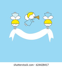 Lovely small angels on blue background