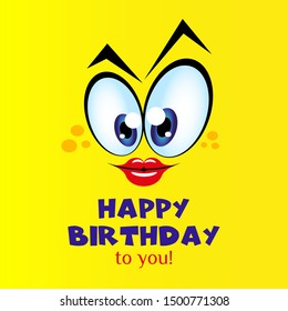 Lovely smile on a yellow background. A square banner with the inscription HAPPY BIRTHDAY TO YOU. Vector  