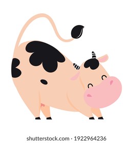 Lovely Smiling Baby Cow, Adorable Funny Farm Animal Cartoon Character Vector Illustration