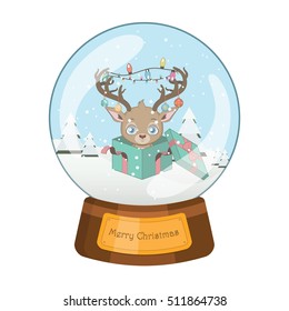 Lovely Snowglobe With A Reindeer With Decorated Antlers Inside