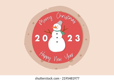 Lovely Snowman character for new year 2023 greeting card, Winter Snowman vector flat design, cute festive season poster design, Merry Christmas and happy new year vector, Christmas cookies vector