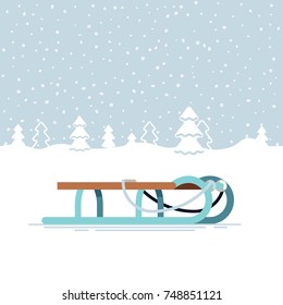 Lovely snowy winter landscape with classic sleigh. Winter holiday festive season outdoors activities and recreation