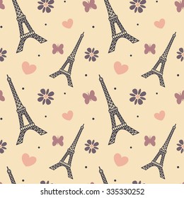 lovely soft eiffel tower seamless vector pattern background illustration