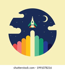 Lovely space jet with flat design 