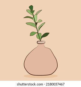A lovely sprig of eucalyptus in a beautiful vase. beige background. vector illustration.