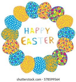 Lovely spring colored concept with eggs for greeting cards.