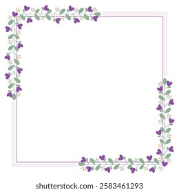 Lovely Square Borders Frame With Love Purple Flowers And Leaves