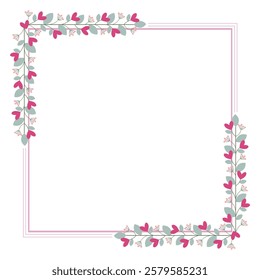 Lovely Square Borders Frame Or Wreath With Leaves And Love Pink Flowers