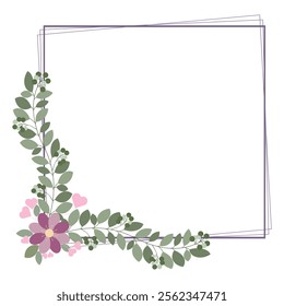 Lovely Square Frame With Green Leaf And Flowers Decoration