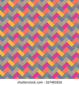 Lovely square geometric vintage vector background with rectangles zigzags. Seamless pattern for web page fills, postcard, poster, wrapping paper. Flat design template in bright and soft colors