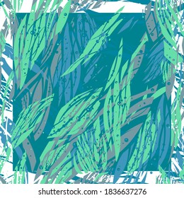 Lovely square scarf design with floral and stripe elements. Abstract print with water natural tune for fabric, home textile, scrapbooking, Vector illustration