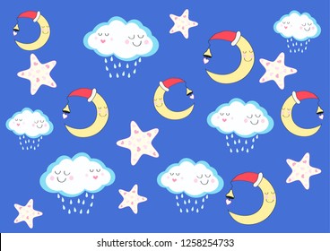 lovely star,cloud and moon  wallpaper 
 background   vector eps.10