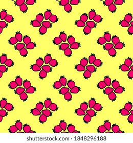 Lovely strawberries, seamless pattern on yellow background.