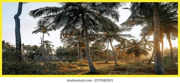 A lovely stretch of slanted and straight palm trees vector