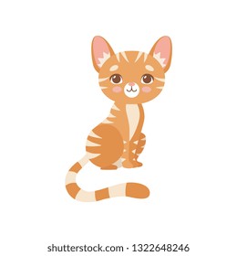 Lovely Striped Red Cat, Cute Kitten Animal Pet Character Vector Illustration