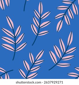 Lovely summer background with abstract branches in flat style. Vector seamless pattern for summer designs, textile, wallpaper. Charming floral background. Minimalist vibrant foliage pattern