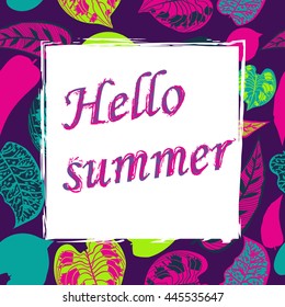 Lovely summer poster with a tropical leaves