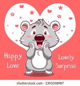 lovely surprise happy love cute koala funny animal character design art illustration drawing tee print graphic icon card postal 